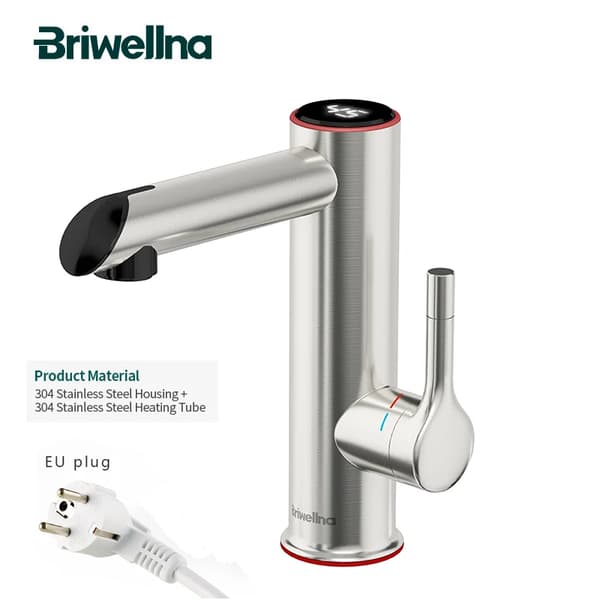Briwellna Sähkölämmitteinen Vesihana, 3200W Teho, Digitaalinen Lämpötilanäyttö,Metalli Hopea, EU