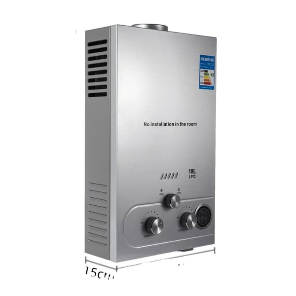 Gasvattenberedare, Rostfritt ståltanklös, Propan gaspanna,18L 36KW