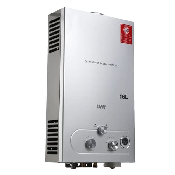 16L Tankløs Vandvarmer, 32KW Effekt, LPG Propan Gas, lys grå, 16L