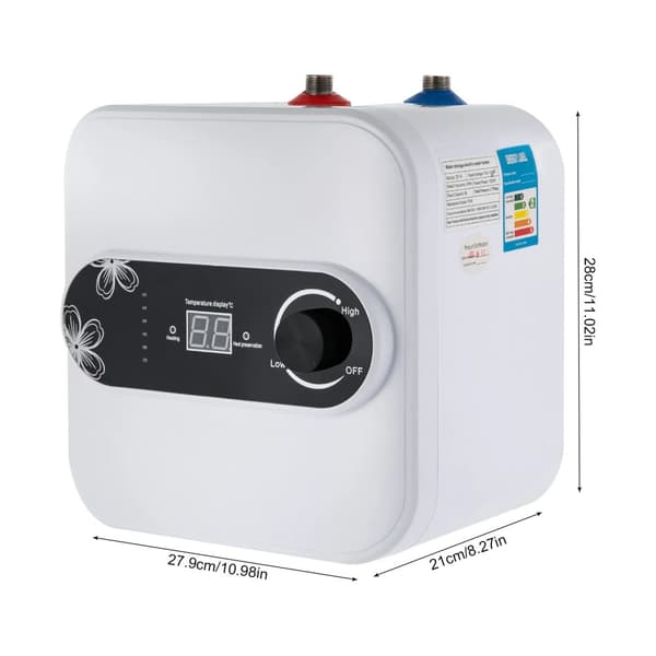 Elektrisk Vattenvärmare, 8L Kapacitet, 1500W Effekt, Justerbar Temperaturkontroll,VIT