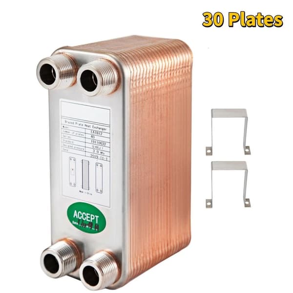 30 plattor lödd plattvärmeväxlare med dedikerad 3/4" MNPT-port, hög termisk effektivitet, låg energiförbrukning, bred applikation