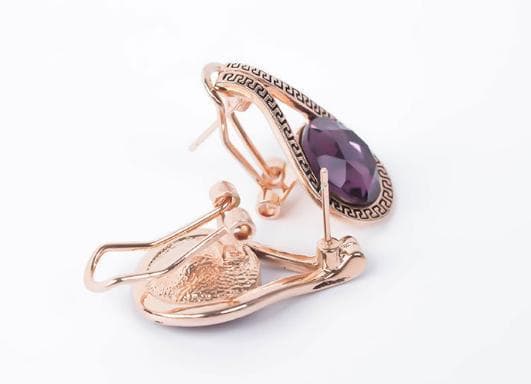 Necklace & earring set purple crystal water drop pendants