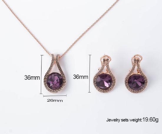 Necklace & earring set purple crystal water drop pendants