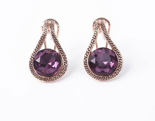 Necklace & earring set purple crystal water drop pendants