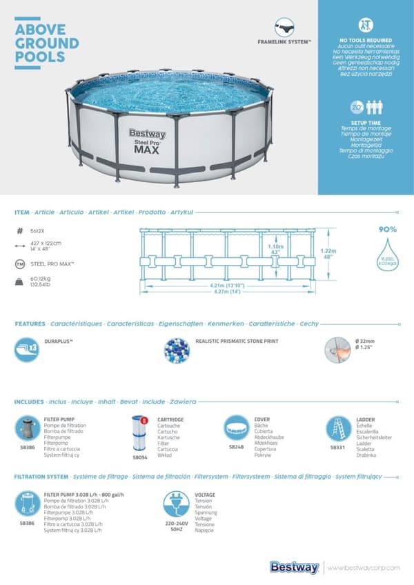 Bestway Steel Pro MAX Frame Pool 427 x 122 cm m/pump, stege, etc.