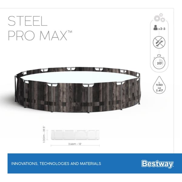 Bestway Steel Pro MAX Frame Pool 366x100cm Stone m/pump, stege