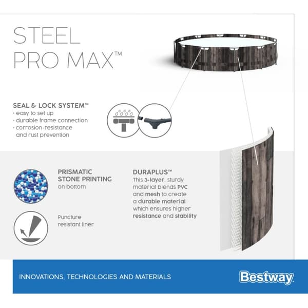 Bestway Steel Pro MAX Frame Pool 366x100cm Stone m/pump, stege