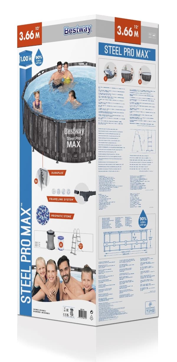 Bestway Steel Pro MAX Frame Pool 366x100cm Stone m/pump, stege