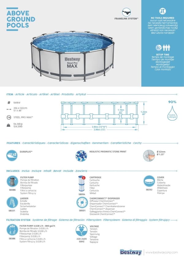 Bestway Steel Pro MAX Frame Pool 396 x 122cm m/pump, stege, etc.