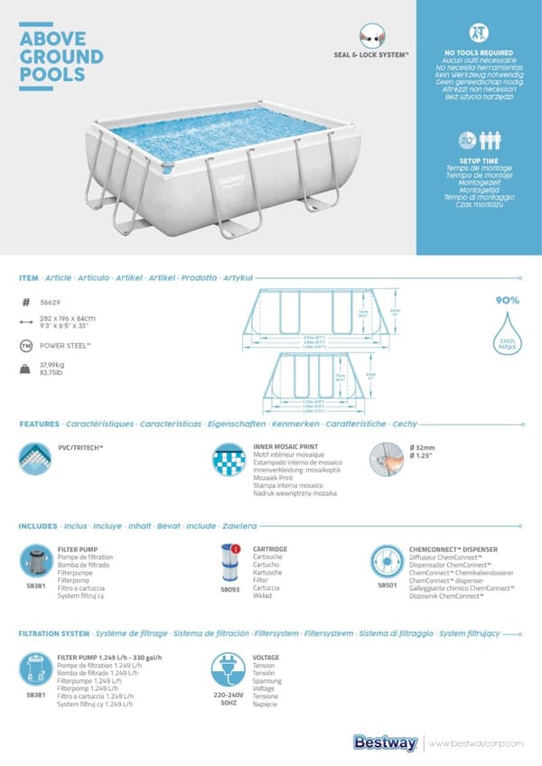 Bestway Steel Pro MAX Rektangulär Pool 282 x 196 x 84 cm