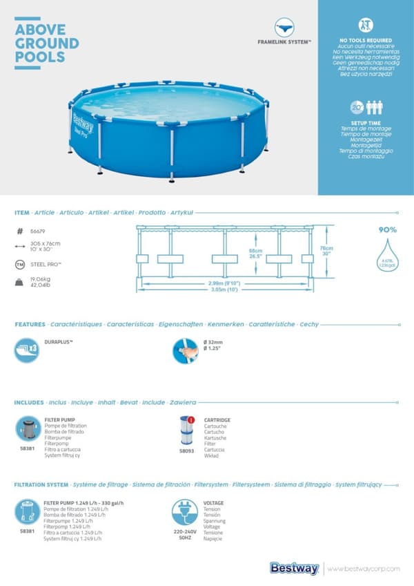 Bestway Steel Pro Frame Pool 305 x 76 cm  m. filter pump