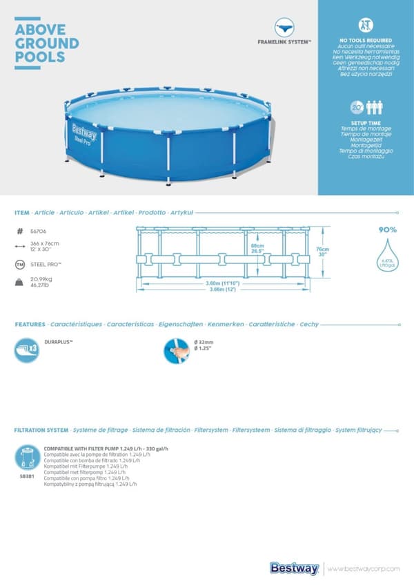 Bestway Steel Pro Frame Pool 366 x 76 cm