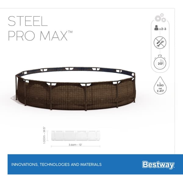 Bestway Steel Pro MAX Frame Pool 366x100cm Rattan m/pump, stege