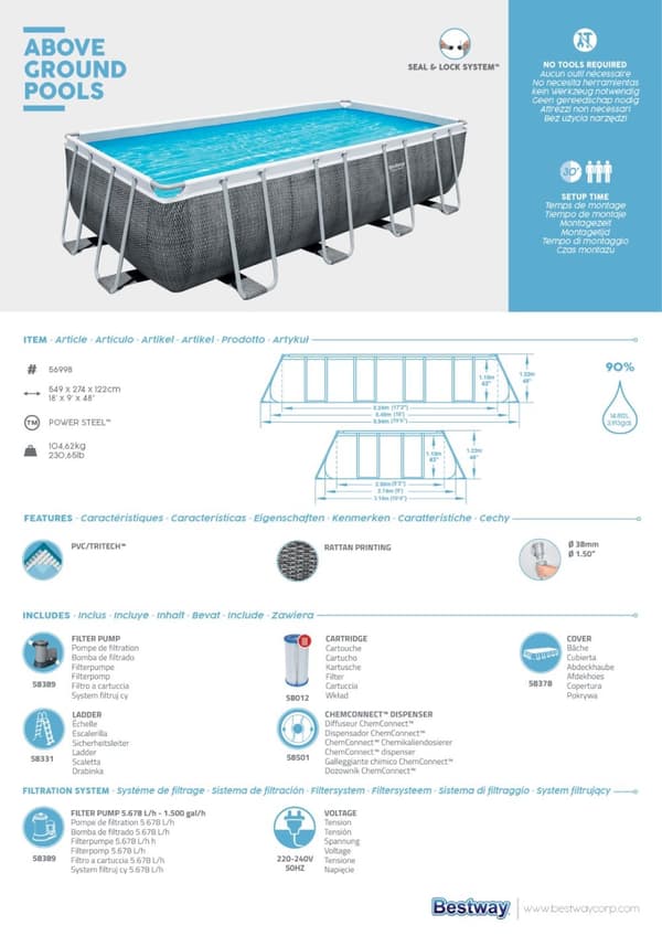 Bestway  Power Steel Rektangulär pool 549 x 274 x 122 cm Specialutgåva
