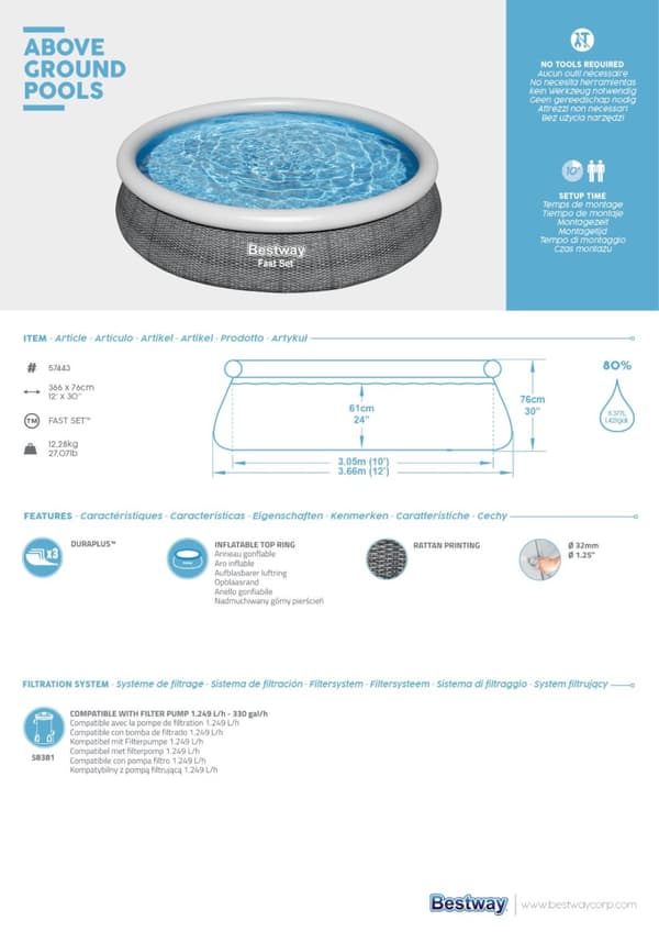 Bestway Fast Set Pool 366 x 76cm (Ny modell)