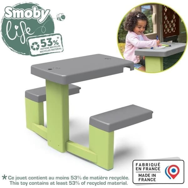 Smoby Life - Picknickbord anpassningsbart till Smoby-hus - 2 bänkar