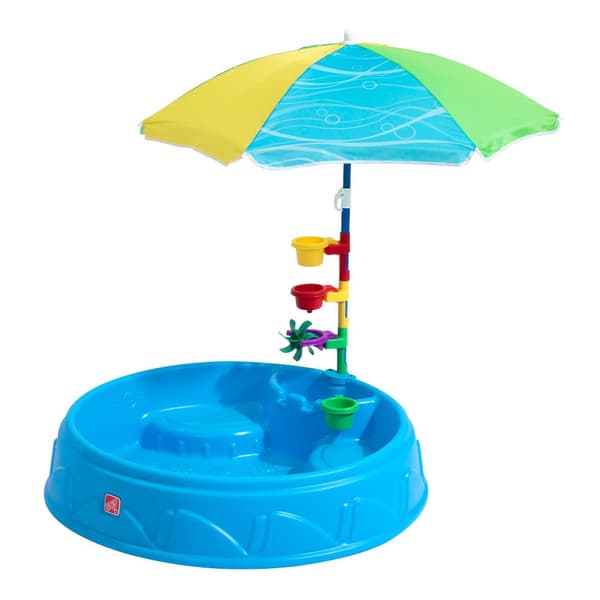 Step2 Play & Shade Pool Barnpool med parasoll i blått | Liten plastpool 95 X 19 cm | Kan även användas som sandlåda