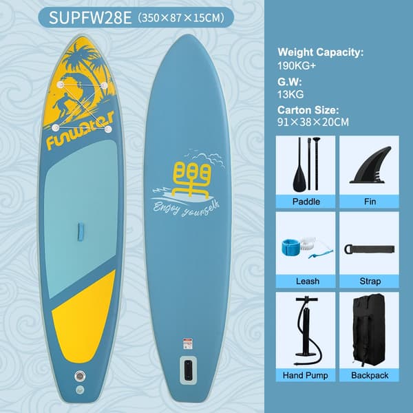 Ilmatäytteinen Stand Up Paddle Board, 180KG+ painoraja, kevyt 12.5KG,FW28E