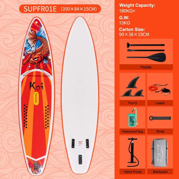 Ilmatäytteinen Stand Up Paddle Board, 180KG+ painoraja, kevyt 12.5KG,FR01E