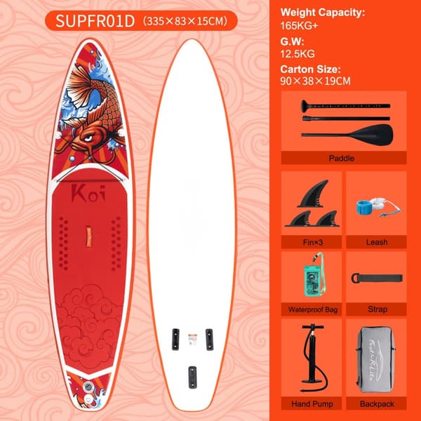 Uppblåsbar Stand Up Paddle Board, 180KG+ viktkapacitet, lättviktsdesign på 12,5KG,FR01D
