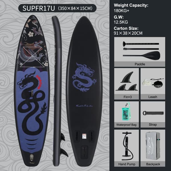 Uppblåsbar Stand Up Paddle Board, 180KG+ viktkapacitet, lättviktsdesign på 12,5KG,FR17U
