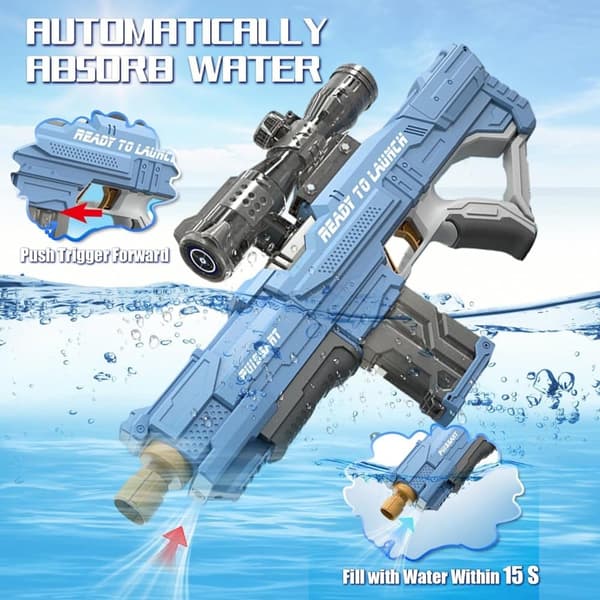 Moorle Automatisk Vandpistol 450 cc - 9 m Skydebane, Batteridrevet Vandblæser, Automatisk genopfyldning