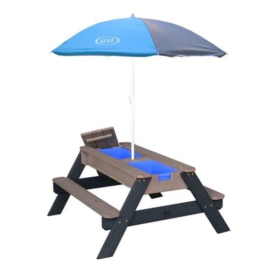 Axi - Sand/Vand Legebord Nick - Antracit/Grå - Parasol Blå