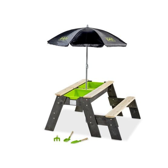 Exit Aksent Sand, Vatten Och Picknickbord (1 Bänk) Med Parasoll Och Trädgårdsredskap