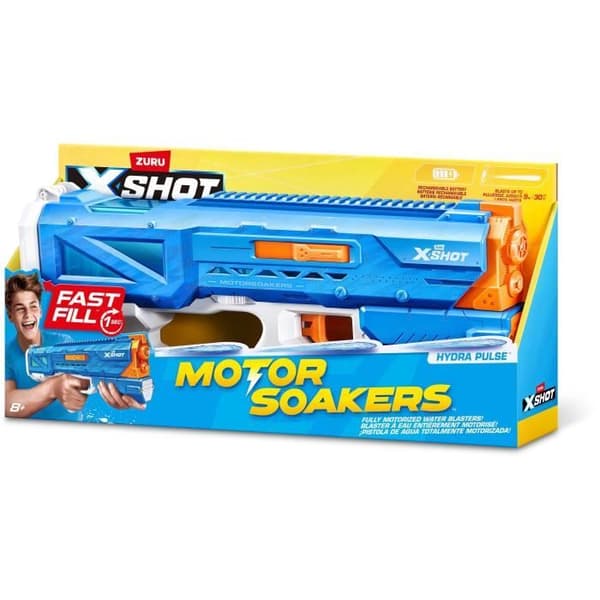 Motoriseret vandpistol - ZURU - X-SHOT Hydra Pulse - Hurtig påfyldning - Genopladeligt batteri - 9m rækkevidde - 650ml tank