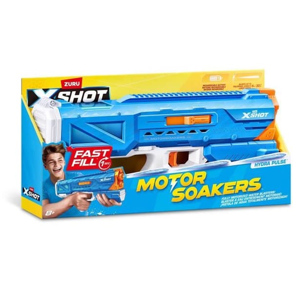 Motoriseret vandpistol - ZURU - X-SHOT Hydra Pulse - Hurtig påfyldning - Genopladeligt batteri - 9m rækkevidde - 650ml tank