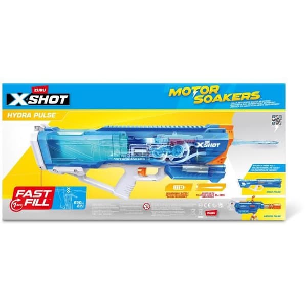 Motoriseret vandpistol - ZURU - X-SHOT Hydra Pulse - Hurtig påfyldning - Genopladeligt batteri - 9m rækkevidde - 650ml tank