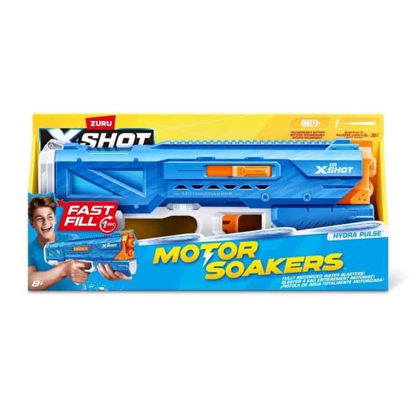 Motoriseret vandpistol - ZURU - X-SHOT Hydra Pulse - Hurtig påfyldning - Genopladeligt batteri - 9m rækkevidde - 650ml tank