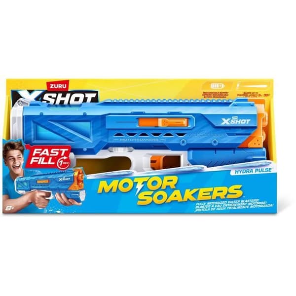 Motoriseret vandpistol - ZURU - X-SHOT Hydra Pulse - Hurtig påfyldning - Genopladeligt batteri - 9m rækkevidde - 650ml tank