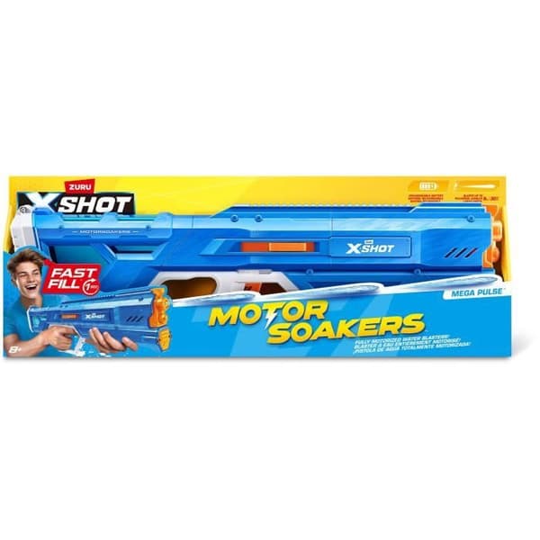 Motoriseret vandpistol - ZURU - X-SHOT Mega Pulse - Hurtig påfyldning - Genopladeligt batteri - 9 m rækkevidde - 1,1 L tank