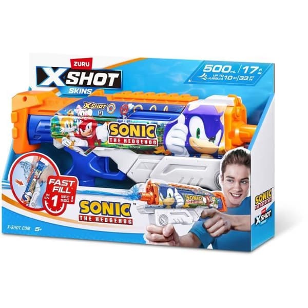 Vandpistol - ZURU - X-SHOT Skins Sonic Hyperload - Sonisk hastighed - Fylder på 1 sekund - Rækkevidde 10 m - 500 ml tank
