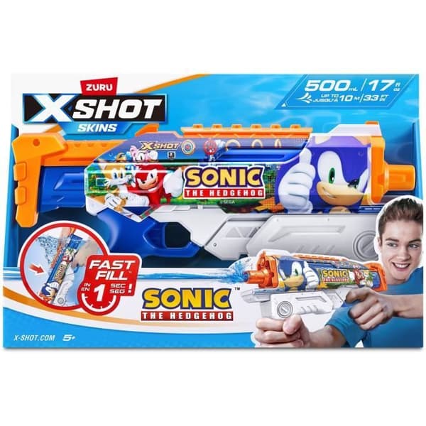 Vandpistol - ZURU - X-SHOT Skins Sonic Hyperload - Sonisk hastighed - Fylder på 1 sekund - Rækkevidde 10 m - 500 ml tank