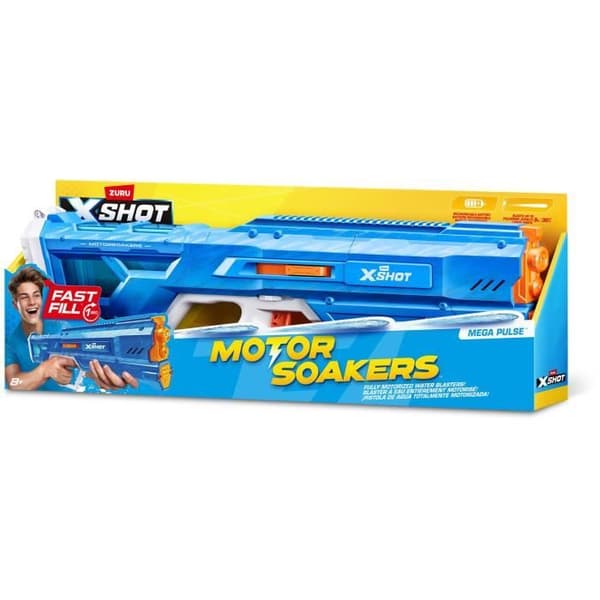 Motoriseret vandpistol - ZURU - X-SHOT Mega Pulse - Hurtig påfyldning - Genopladeligt batteri - 9 m rækkevidde - 1,1 L tank