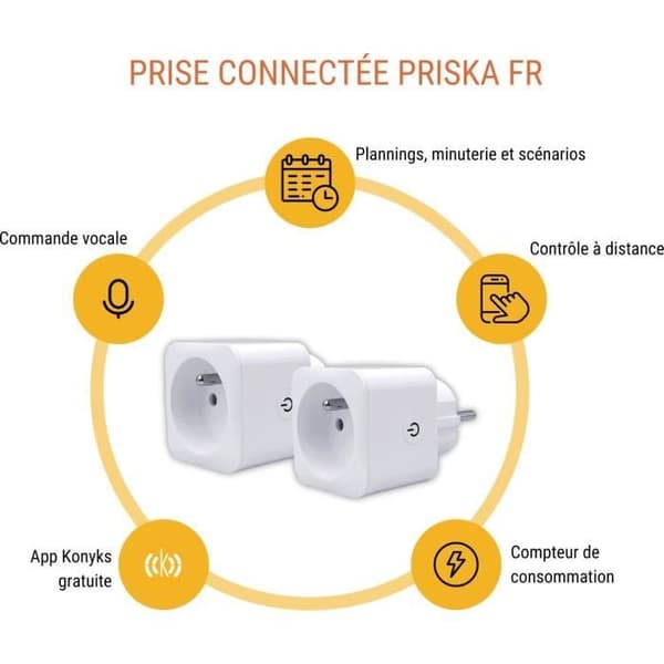 Sæt med 2 Wi-Fi + BT-tilsluttede stikkontakter - KONYKS - Priska FR Dual Pack - 16 A - Med forbrugsmåler