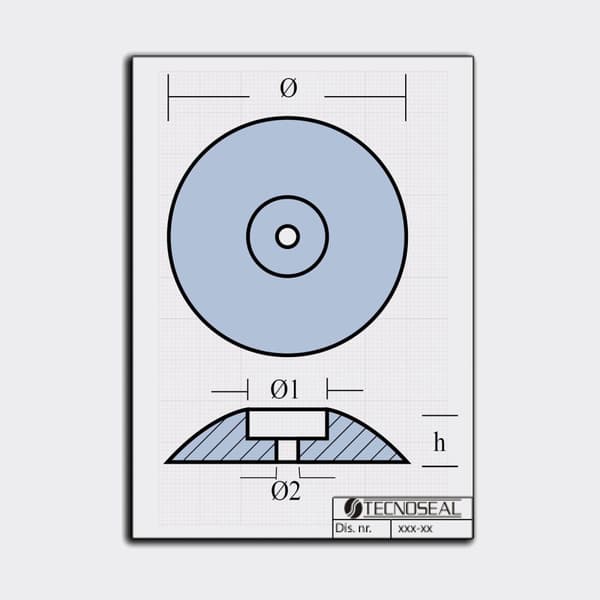 Zinkanod Tecnoseal, för roder/trimplan, 1.03 kg, Ø8.5 mm/Ø130 mm