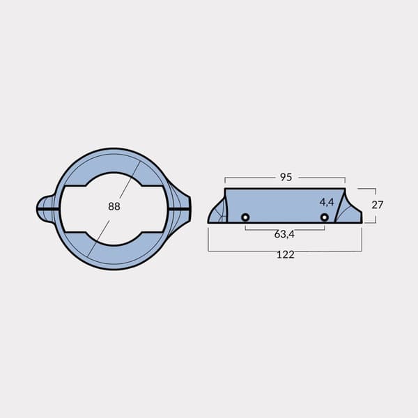 Zinkanod Tecnoseal 876286 / 851983, för drev, passar Volvo Penta S120, 2-delad