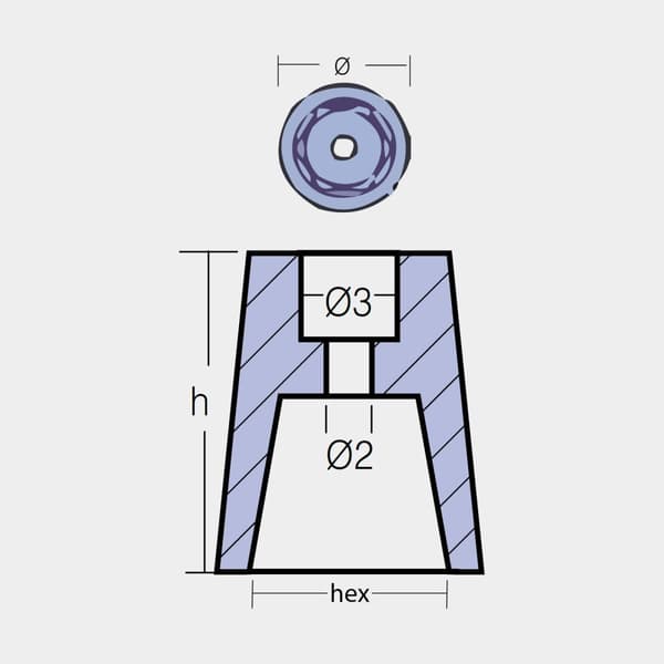 Zinkanod Tecnoseal, för propeller, sexkantig, Ø60 mm/Ø82 mm