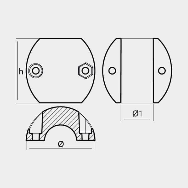 Aluminiumanod Tecnoseal, för axel, Ø45 mm/Ø82 mm, bred