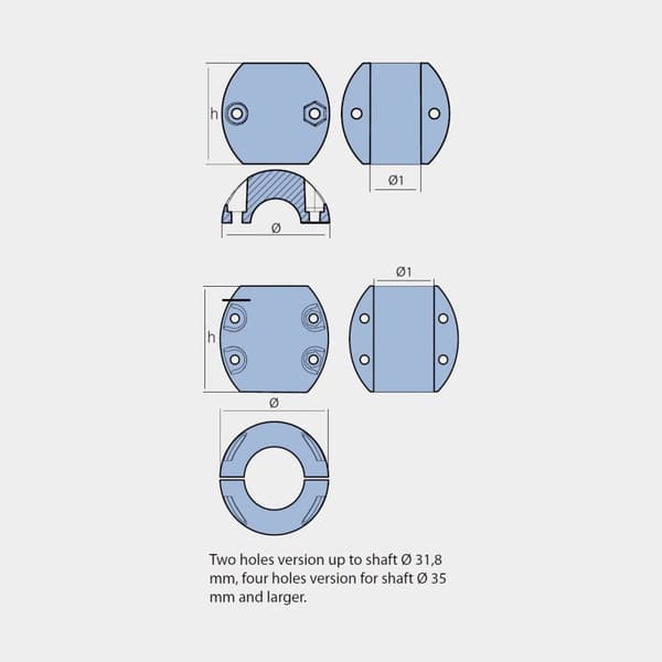 Aluminiumanod Tecnoseal, för axel, Ø45 mm/Ø82 mm, bred