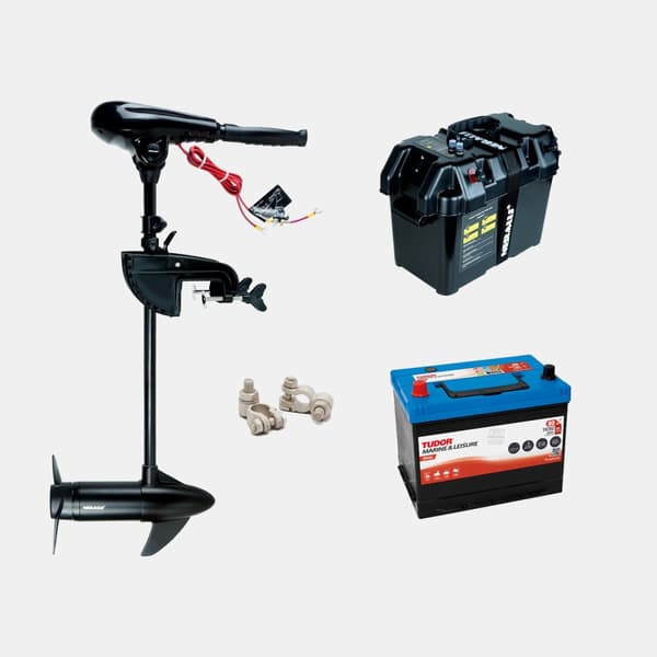 Elmotorpaket Neraus X 36, 348 W, 71 cm justerbar rigglängd, med bly-batteri (80 Ah) + batterilåda + kabelskor