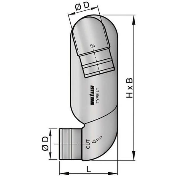 Vetus Udstødningssystem Svanehals Lyddæmper Lt127 Søvfarvet 127 x 127 mm