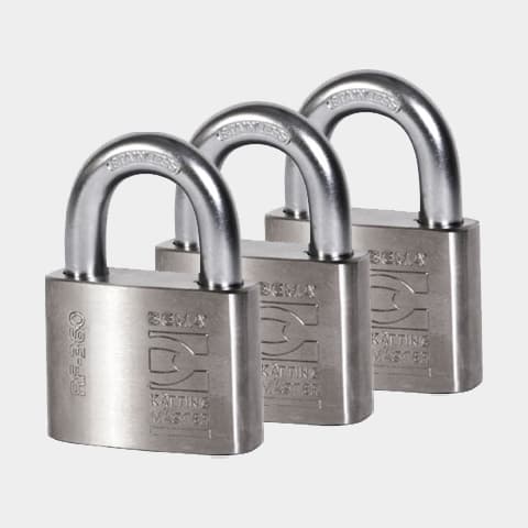 Hänglås BEMA RF-360, klass 3, Ø12 mm, lika låsning, silver, 3-pack