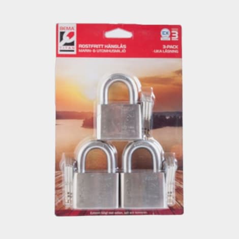 Hänglås BEMA RF-030, Ø5 mm, lika låsning, silver, 3-pack