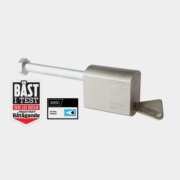 Motorlås för utombordare BEMA UBL-1, klass 3, för fastbultade motorer (40 - 400 hk) + bult 100 mm (passar aktertjocklek 47.5 - 67.5 mm)