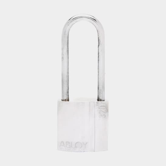Hänglås ABLOY PL320/50, klass 1, med lång bygel, Ø5 mm, silver