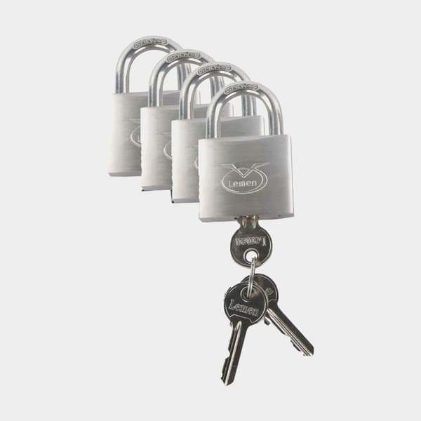 Hänglås LEMEN 50, Ø8 mm, lika låsning, silver, 4-pack